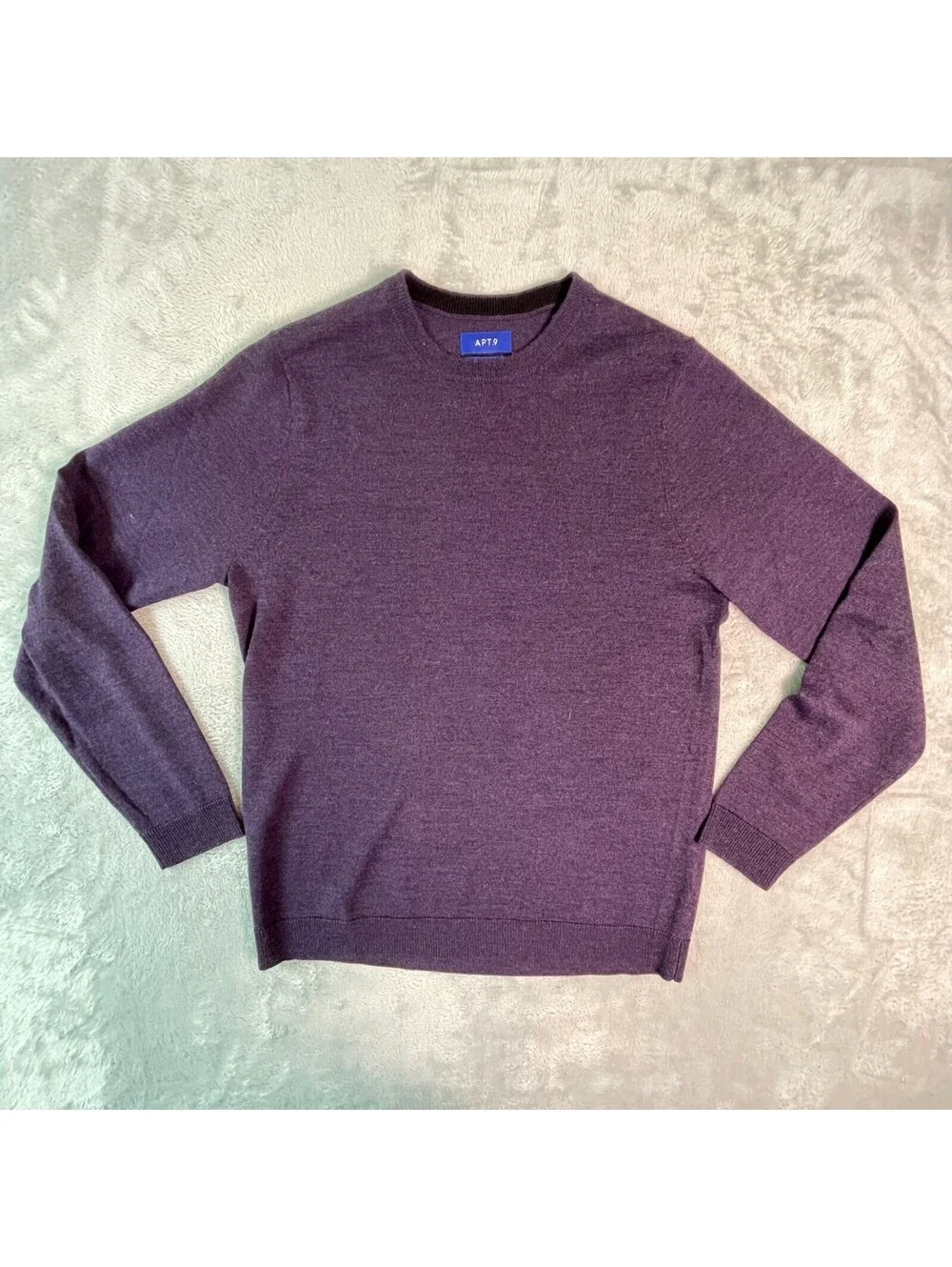 APT. 9 Merino Wool Crewneck Sweater Mens S Purple Soft Knit Preppy Classic Cozy